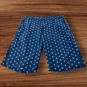 Peter Millar Crown Sport Mens Golf Shorts Blue Skull Print Size 34
